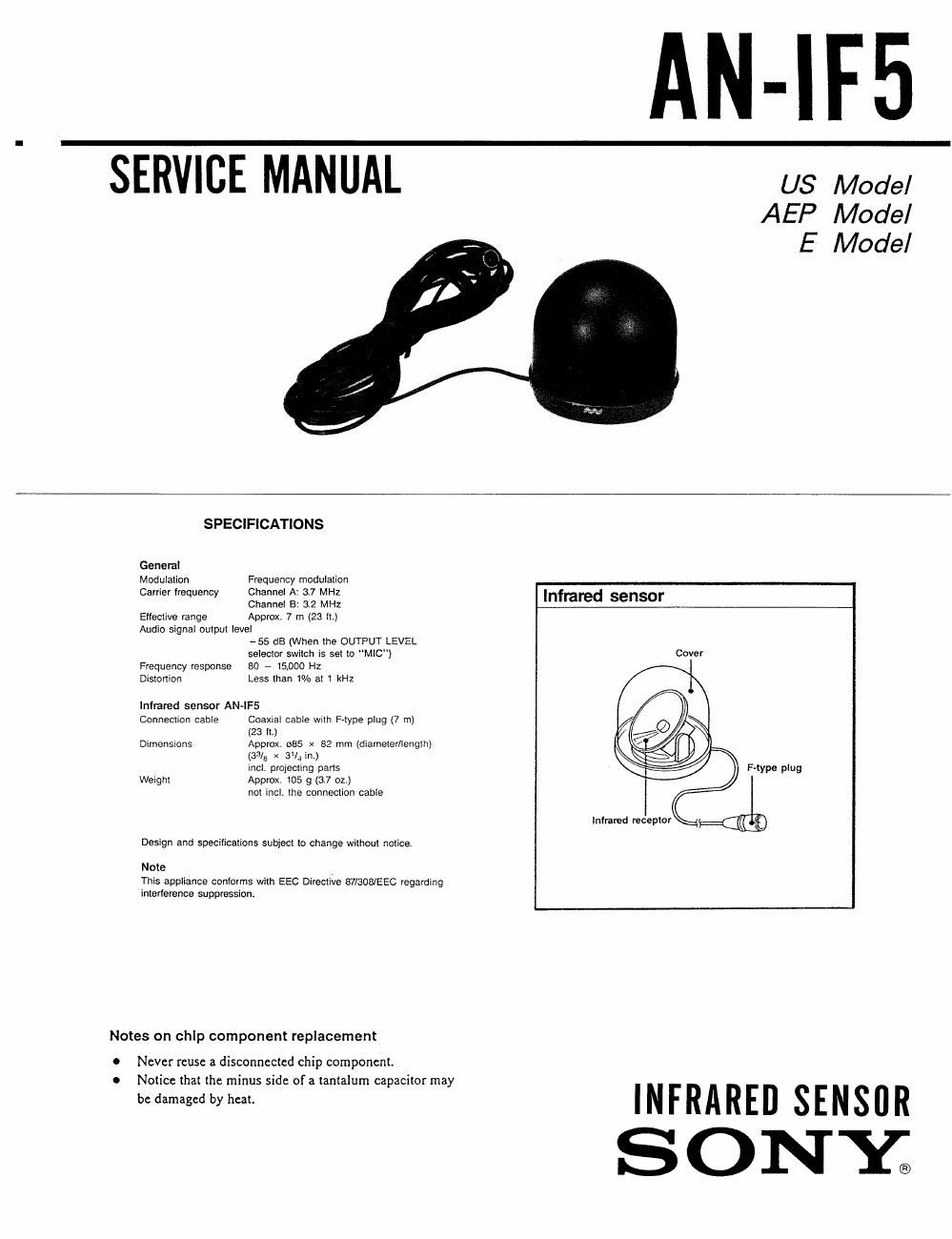 Sony AN-IF5 Infrared Sensor Service Manual Sony AN-IF5 Infrared Sensor Service Manual